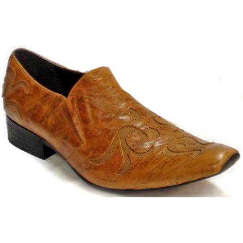 Fiesso Tan Genuine Wrinkled Leather Loafer Shoes FI8055